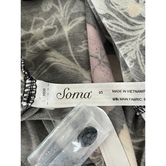 Soma Cool Nights Pajama Shirt‎ Top Sz Small Floral Hibiscus Tropical Long Sleeve - Picture 6 of 10